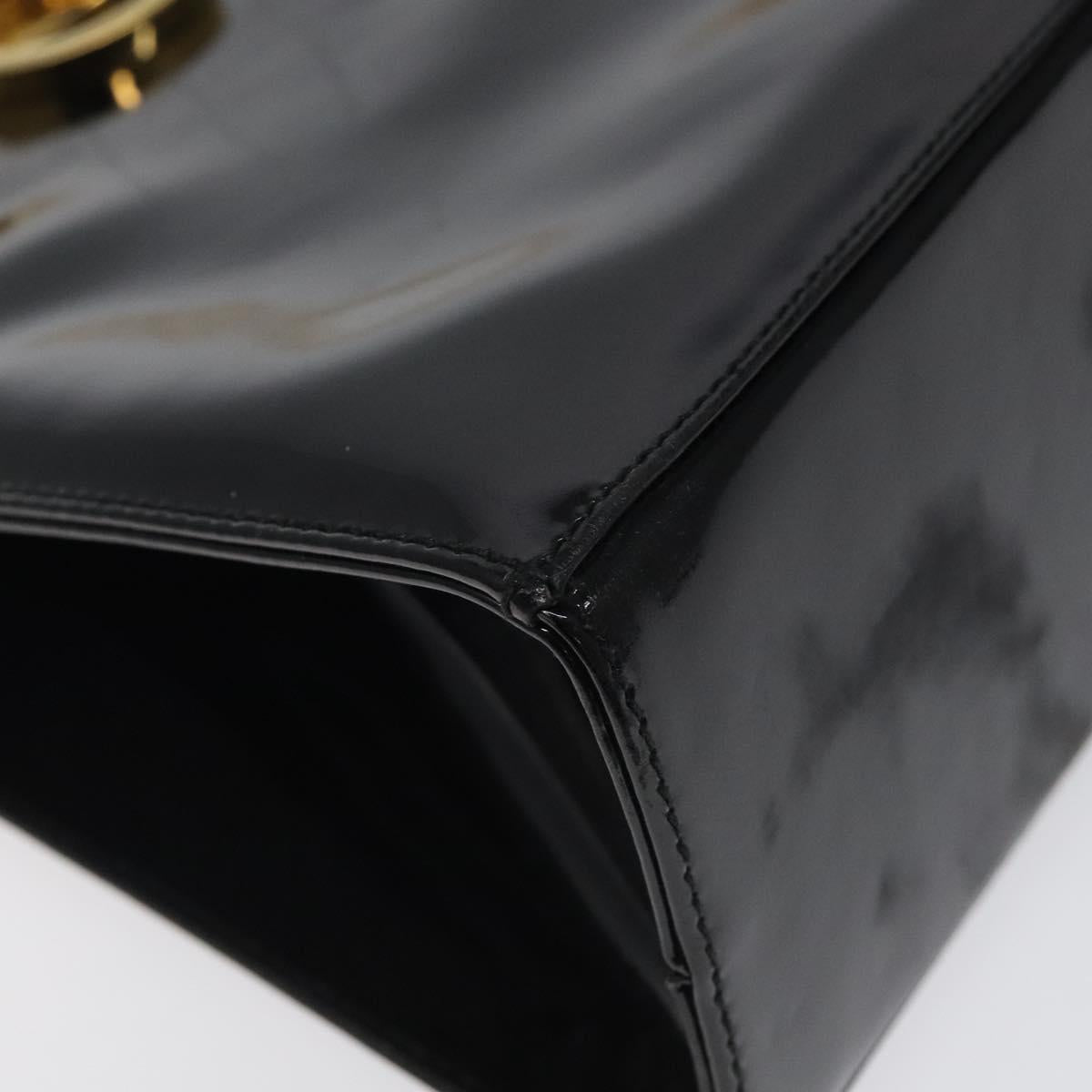 Salvatore Ferragamo Gancini Chain Shoulder Bag Enamel Black Gold Auth BD1170