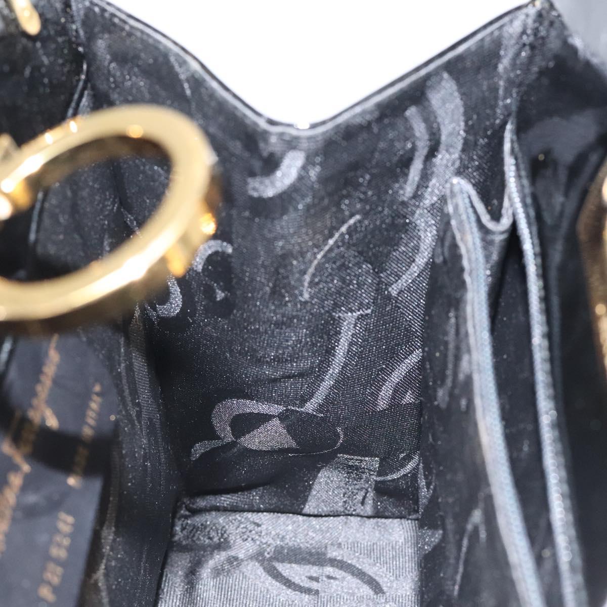 Salvatore Ferragamo Gancini Chain Shoulder Bag Enamel Black Gold Auth BD1170