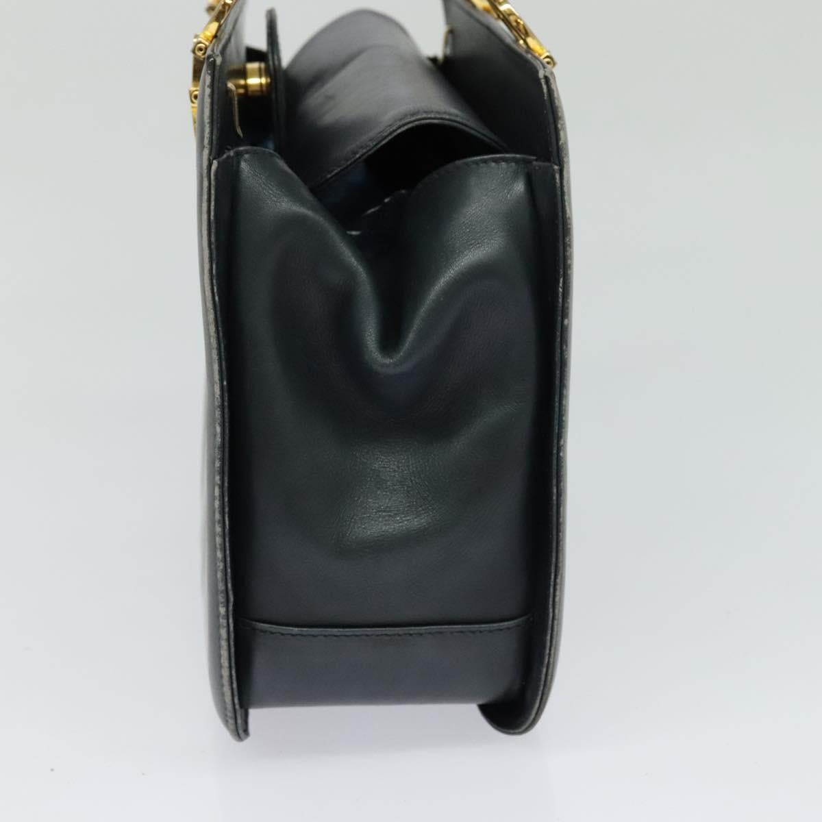 Salvatore Ferragamo Gancini Hand Bag Leather 2way Navy Gold Auth BD1171