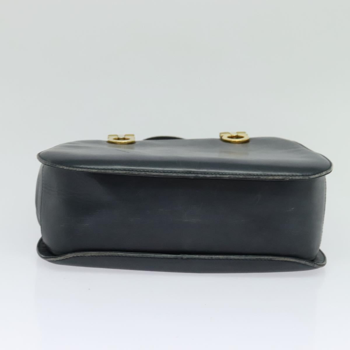 Salvatore Ferragamo Gancini Hand Bag Leather 2way Navy Gold Auth BD1171