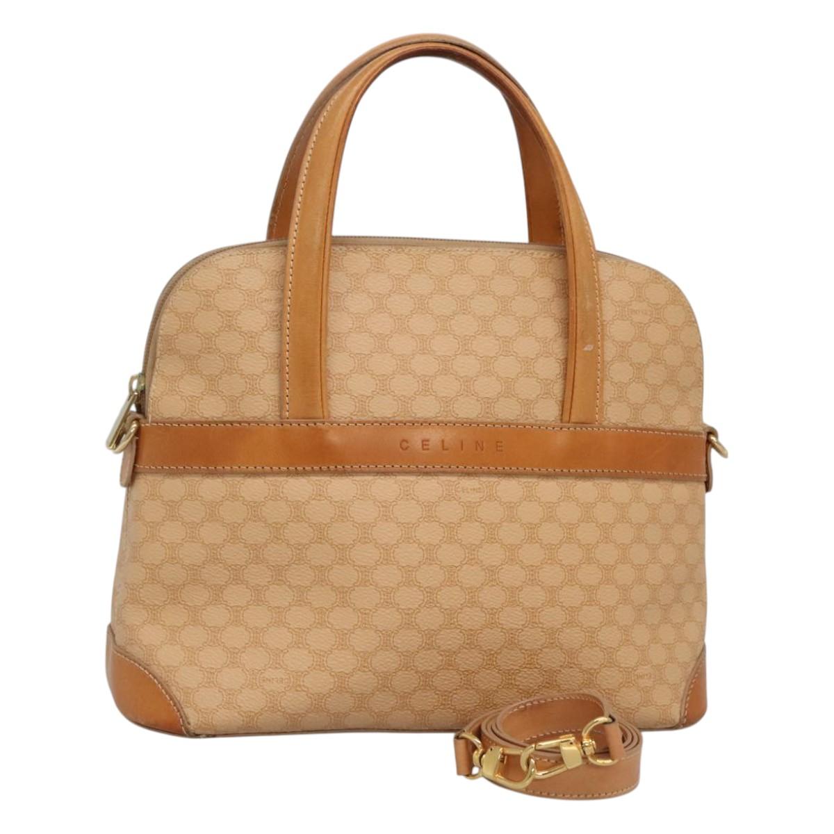 CELINE Macadam Canvas Hand Bag PVC 2ay Beige Gold Auth BD1173