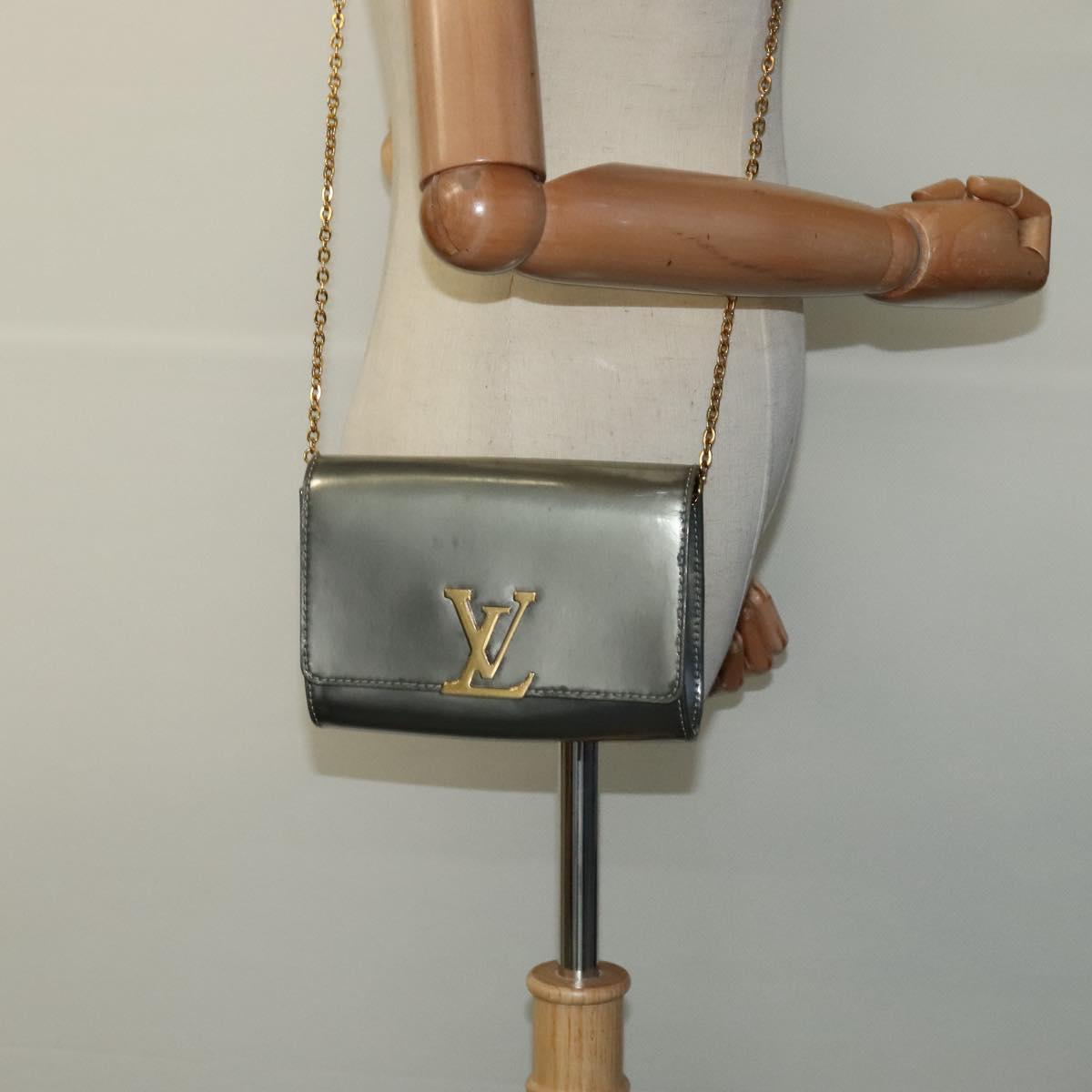 LOUIS VUITTON Vernis Pochette Louise PM Clutch Bag Silver LV Auth BD1178A