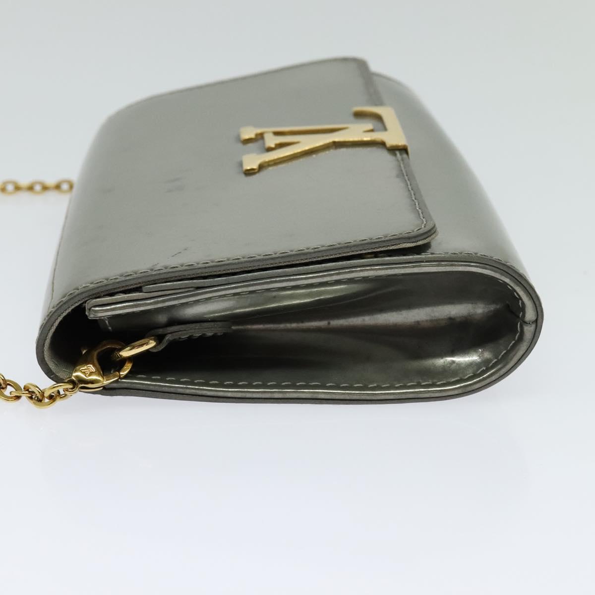 LOUIS VUITTON Vernis Pochette Louise PM Clutch Bag Silver LV Auth BD1178A