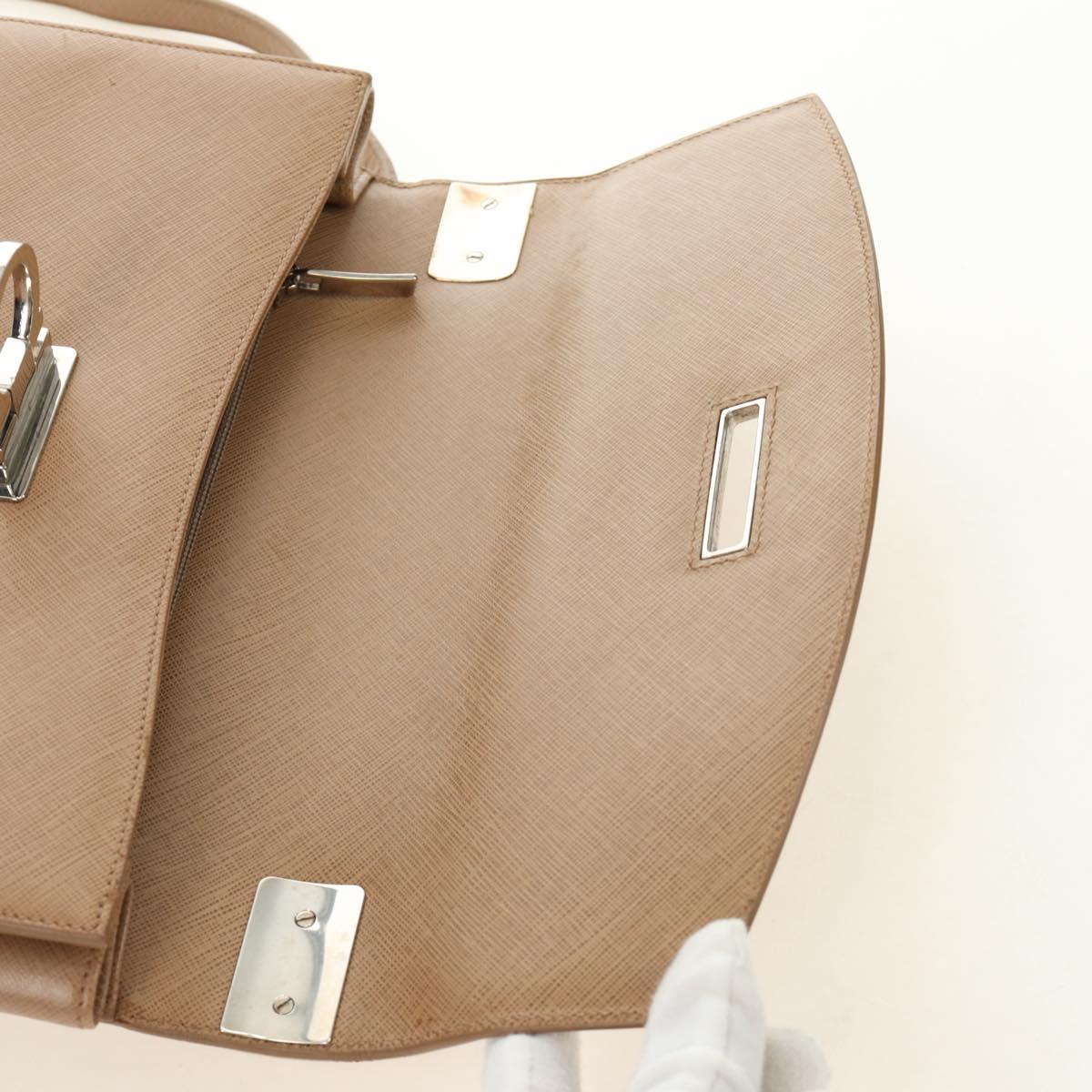 Salvatore Ferragamo Gancini Hand Bag Leather 2way Beige Silver Auth BD1190