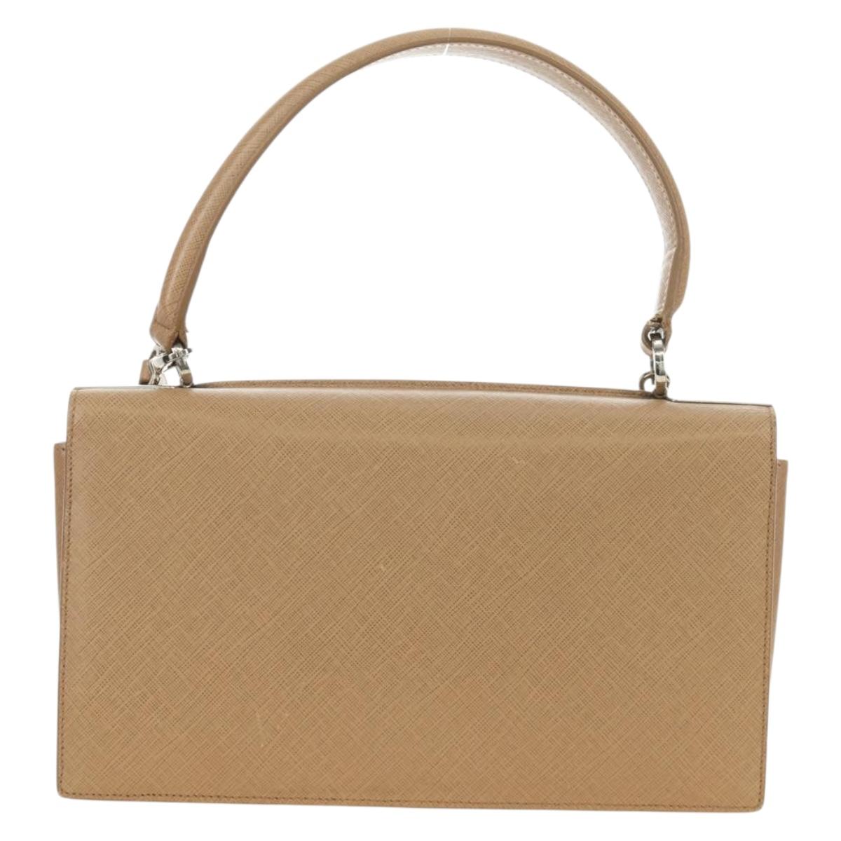 Salvatore Ferragamo Gancini Hand Bag Leather 2way Beige Silver Auth BD1190