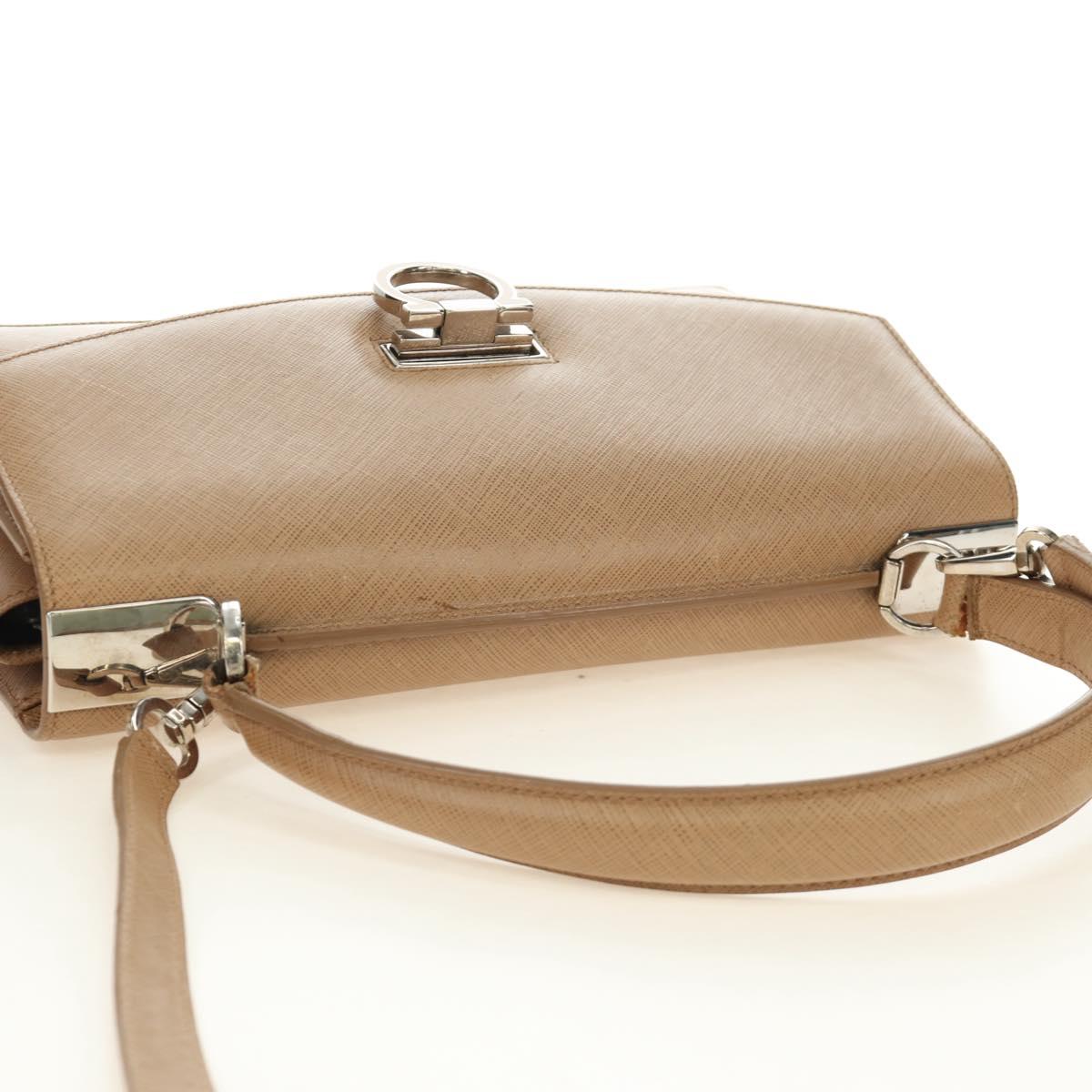Salvatore Ferragamo Gancini Hand Bag Leather 2way Beige Silver Auth BD1190