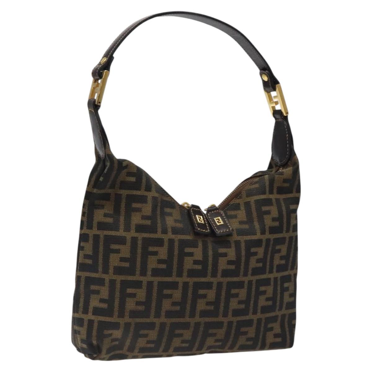 FENDI Zucca Canvas Shoulder Bag Black Brown Auth BD1193
