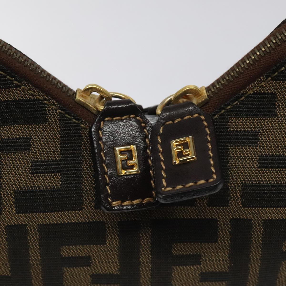 FENDI Zucca Canvas Shoulder Bag Black Brown Auth BD1193