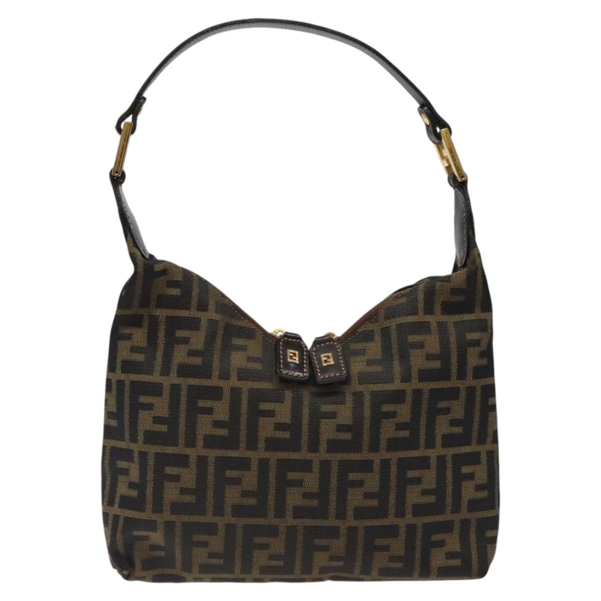 FENDI Zucca Canvas Shoulder Bag Black Brown Auth BD1193