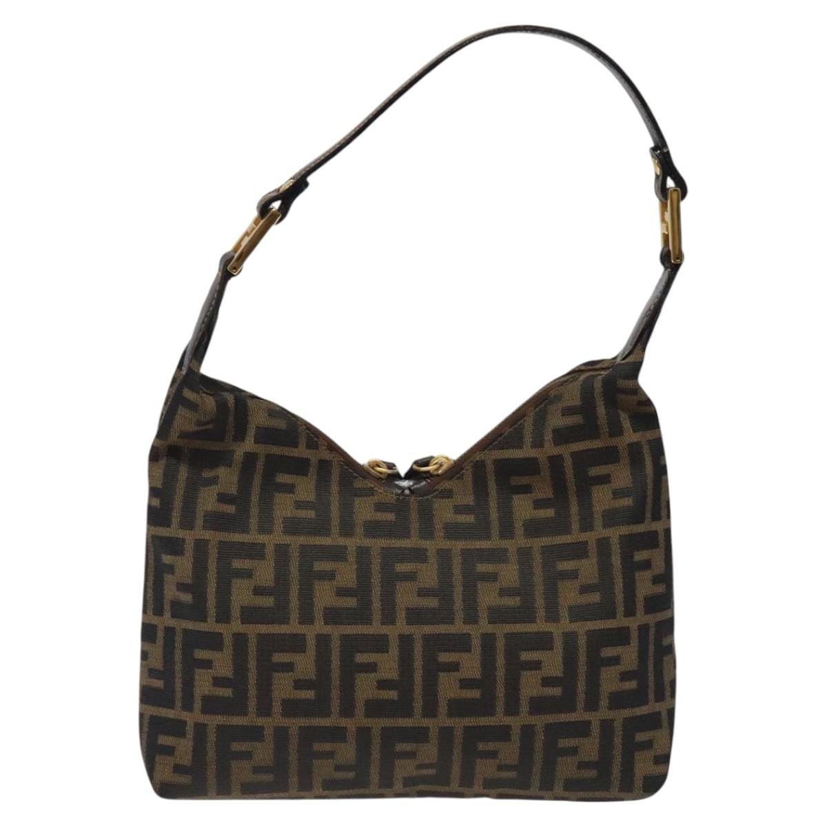 FENDI Zucca Canvas Shoulder Bag Black Brown Auth BD1193
