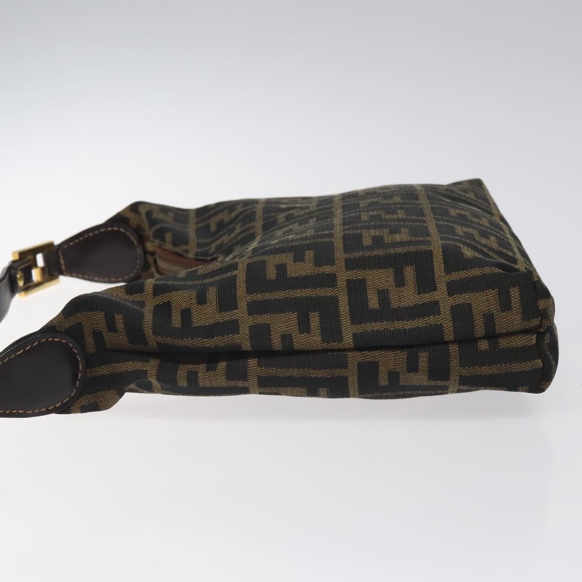FENDI Zucca Canvas Shoulder Bag Black Brown Auth BD1193