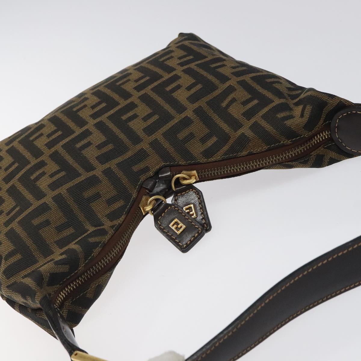 FENDI Zucca Canvas Shoulder Bag Black Brown Auth BD1193
