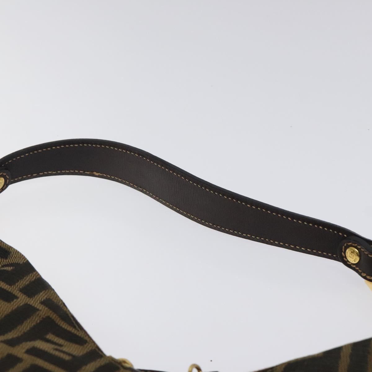 FENDI Zucca Canvas Shoulder Bag Black Brown Auth BD1193