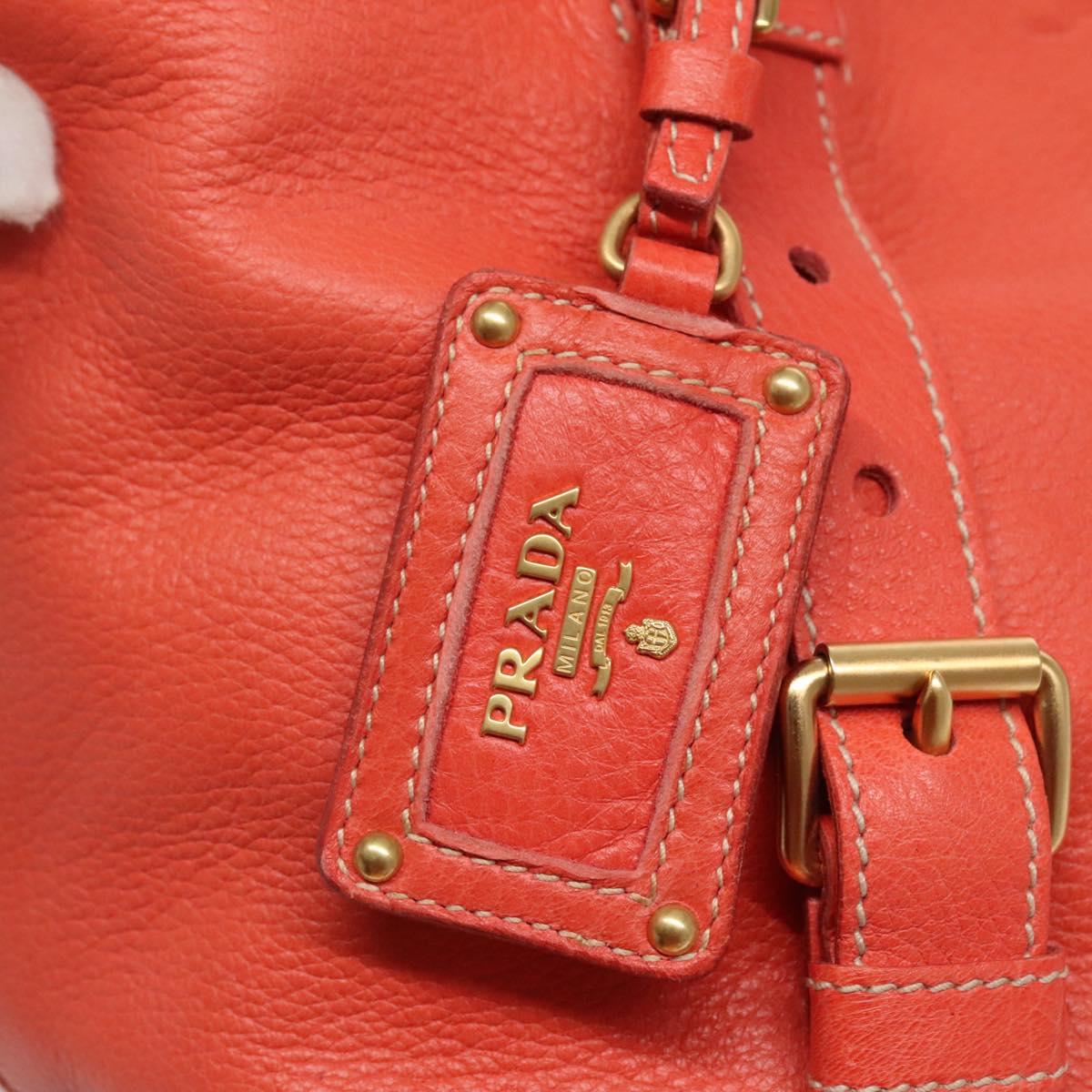 PRADA Hand Bag Leather 2way Orange Gold Auth BD1195V