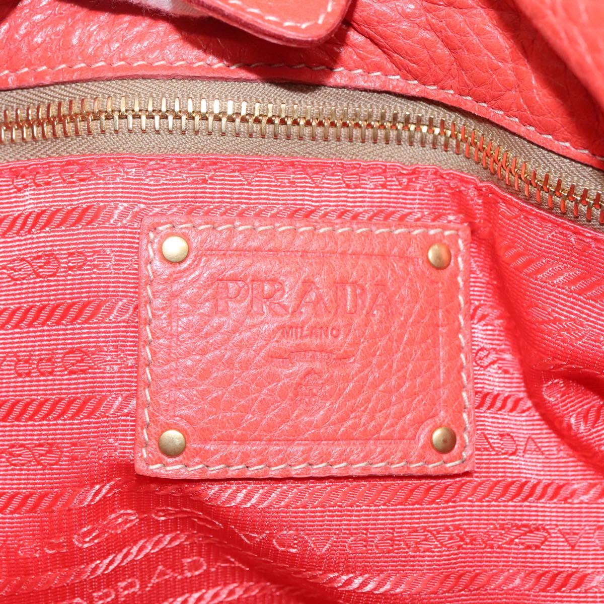 PRADA Hand Bag Leather 2way Orange Gold Auth BD1195V