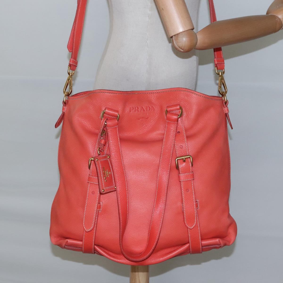 PRADA Hand Bag Leather 2way Orange Gold Auth BD1195V