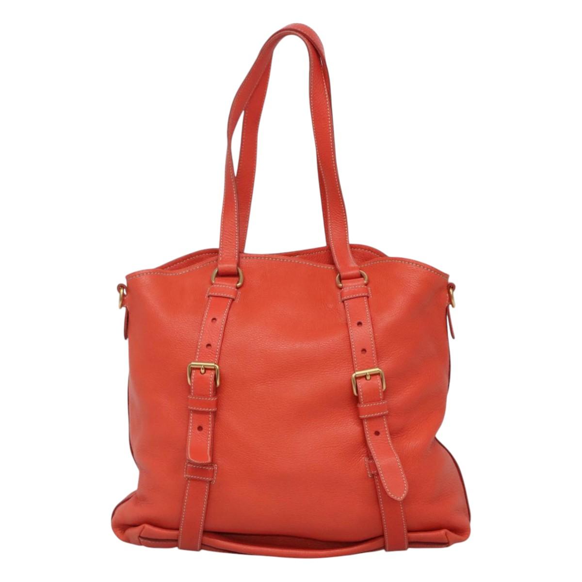 PRADA Hand Bag Leather 2way Orange Gold Auth BD1195V