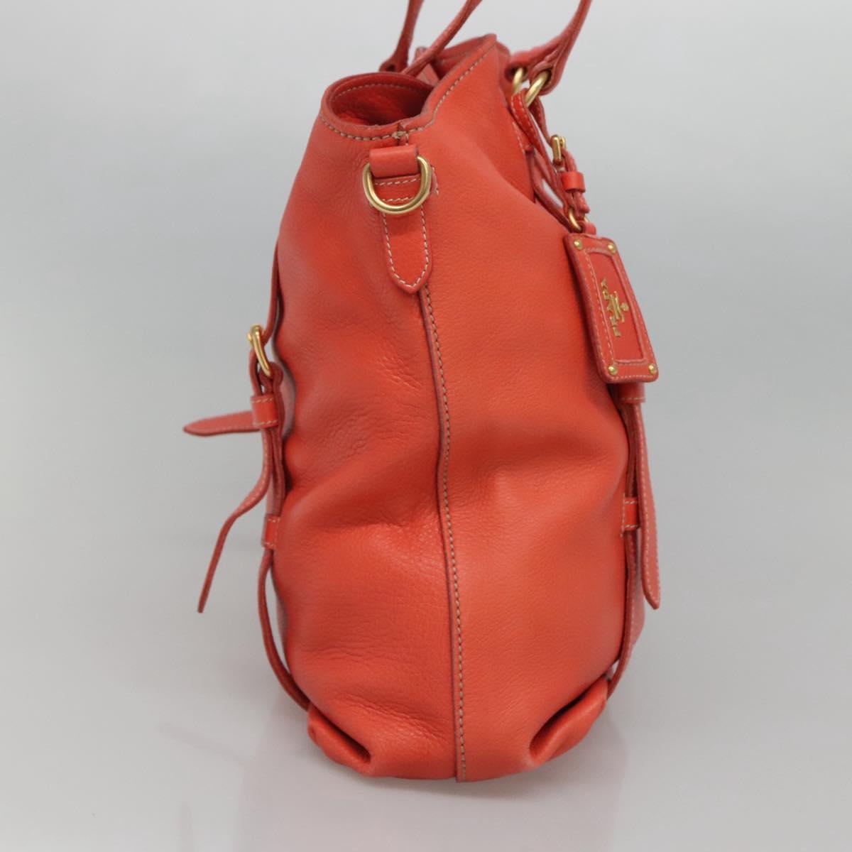 PRADA Hand Bag Leather 2way Orange Gold Auth BD1195V