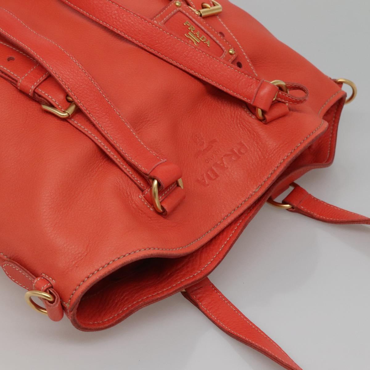 PRADA Hand Bag Leather 2way Orange Gold Auth BD1195V