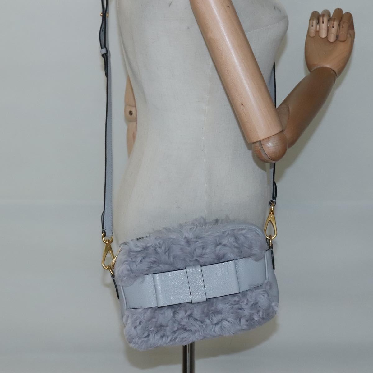 Miu Miu Shoulder Bag Leather Gray Auth BD1196V