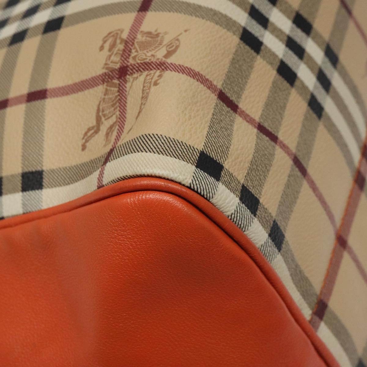 BURBERRY Nova Check Tote Bag PVC Leather Beige Orange gold Auth BD121