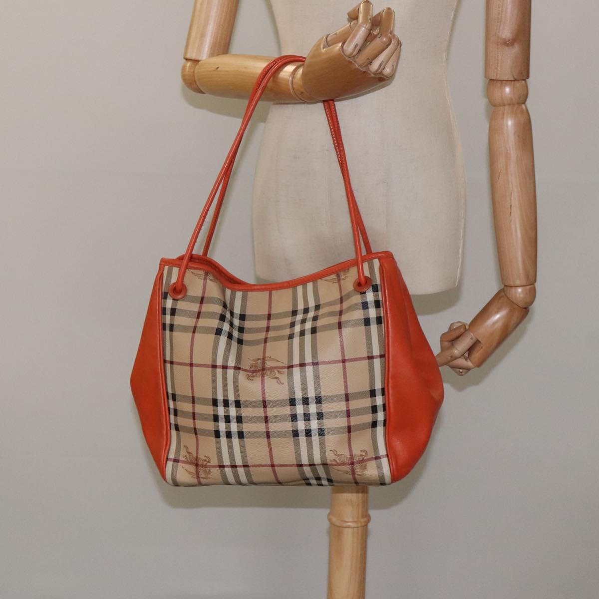 BURBERRY Nova Check Tote Bag PVC Leather Beige Orange gold Auth BD121