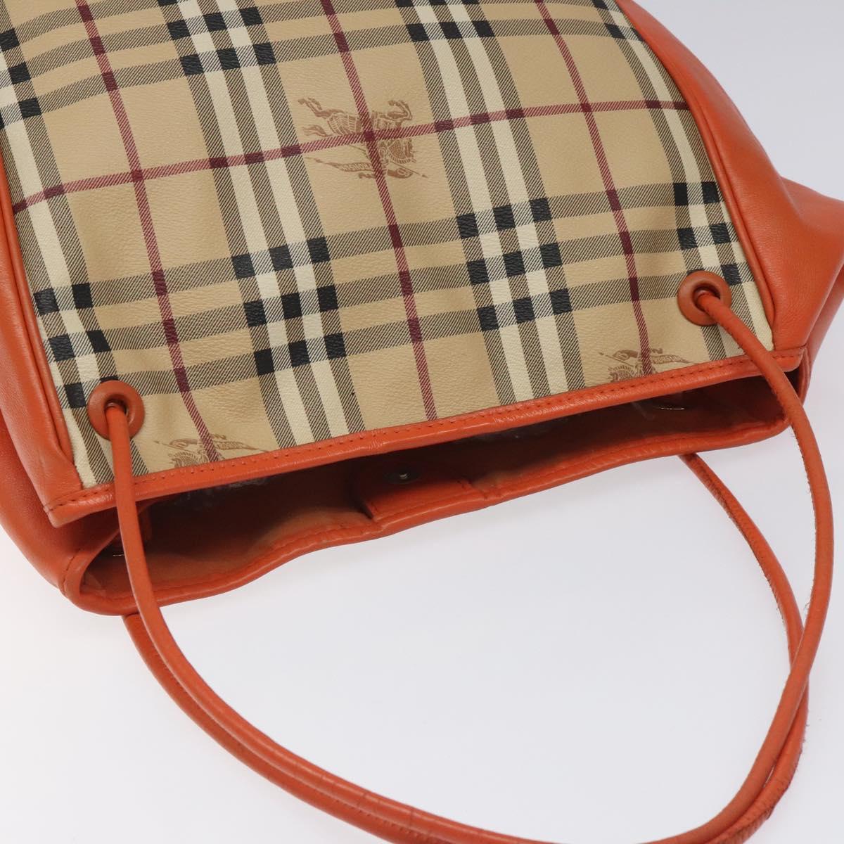 BURBERRY Nova Check Tote Bag PVC Leather Beige Orange gold Auth BD121