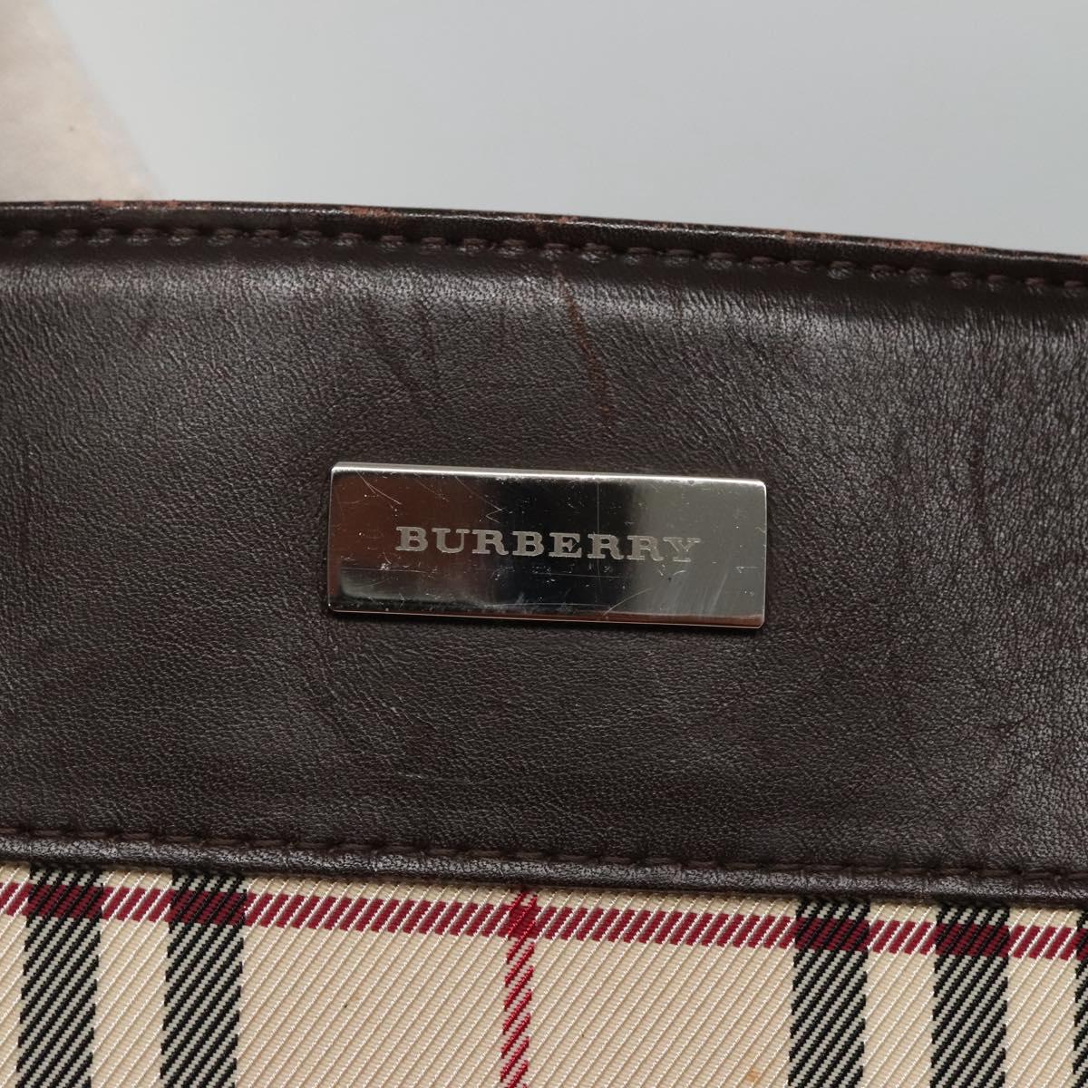 BURBERRY Nova Check Hand Bag Nylon Beige Silver Auth BD1216