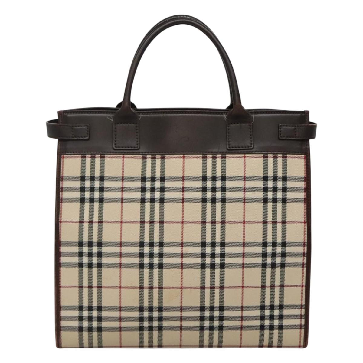 BURBERRY Nova Check Hand Bag Nylon Beige Silver Auth BD1216