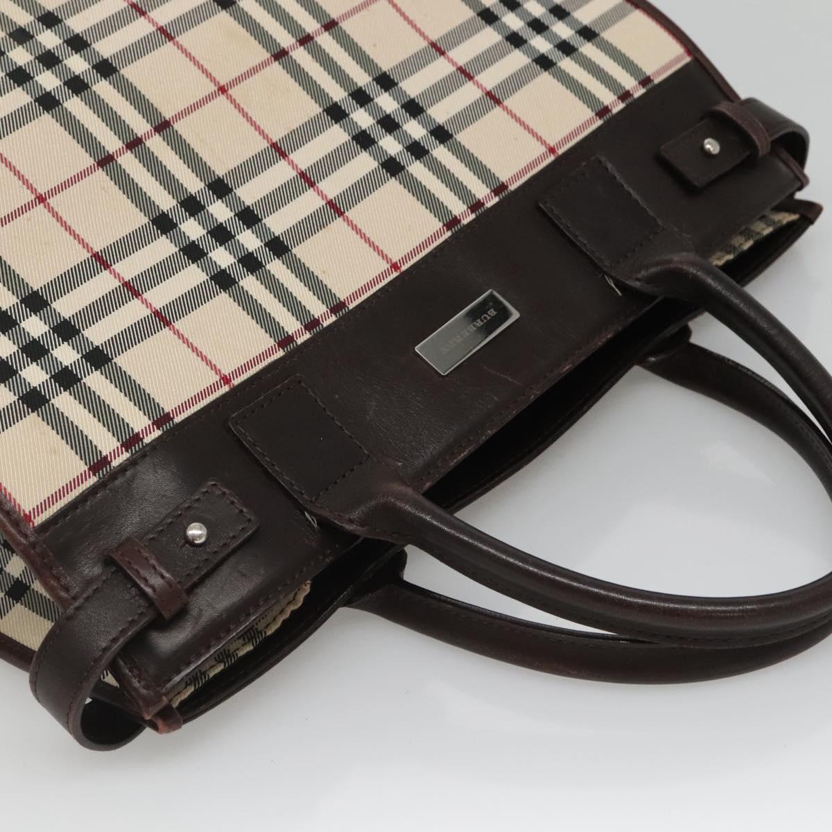 BURBERRY Nova Check Hand Bag Nylon Beige Silver Auth BD1216