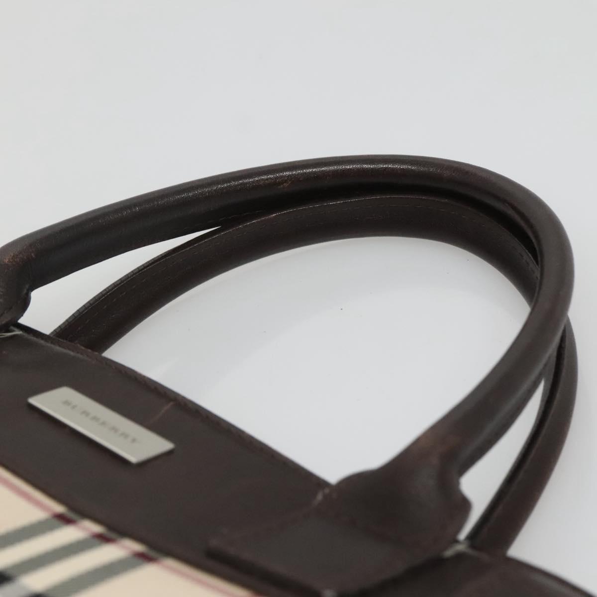 BURBERRY Nova Check Hand Bag Nylon Beige Silver Auth BD1216