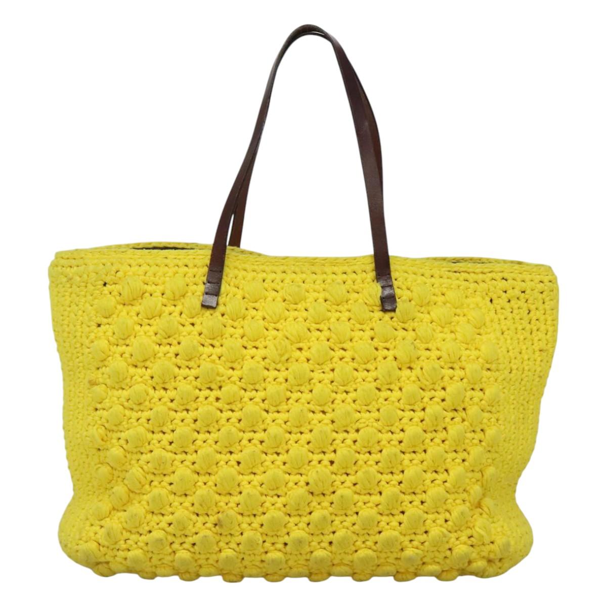 FENDI Shoulder Bag Wool Yellow Auth BD1221