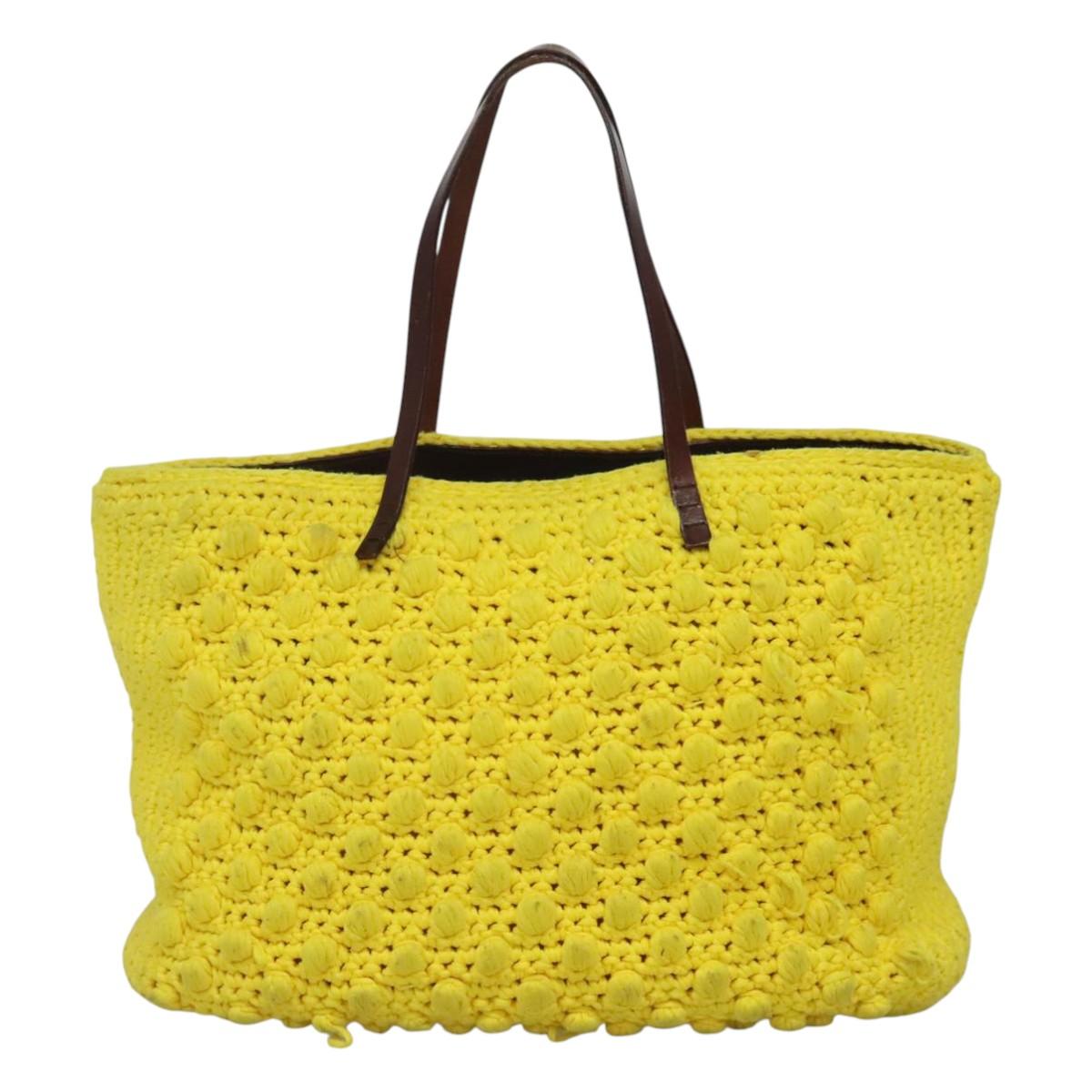 FENDI Shoulder Bag Wool Yellow Auth BD1221