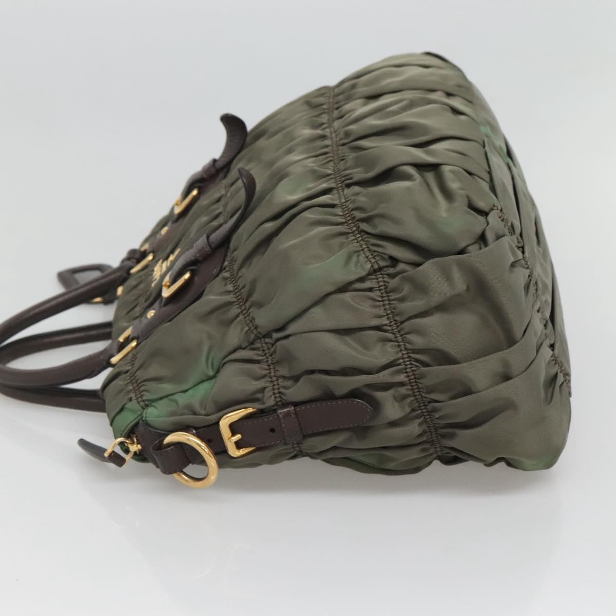 PRADA Hand Bag Nylon 2way Khaki Gold Auth BD1244