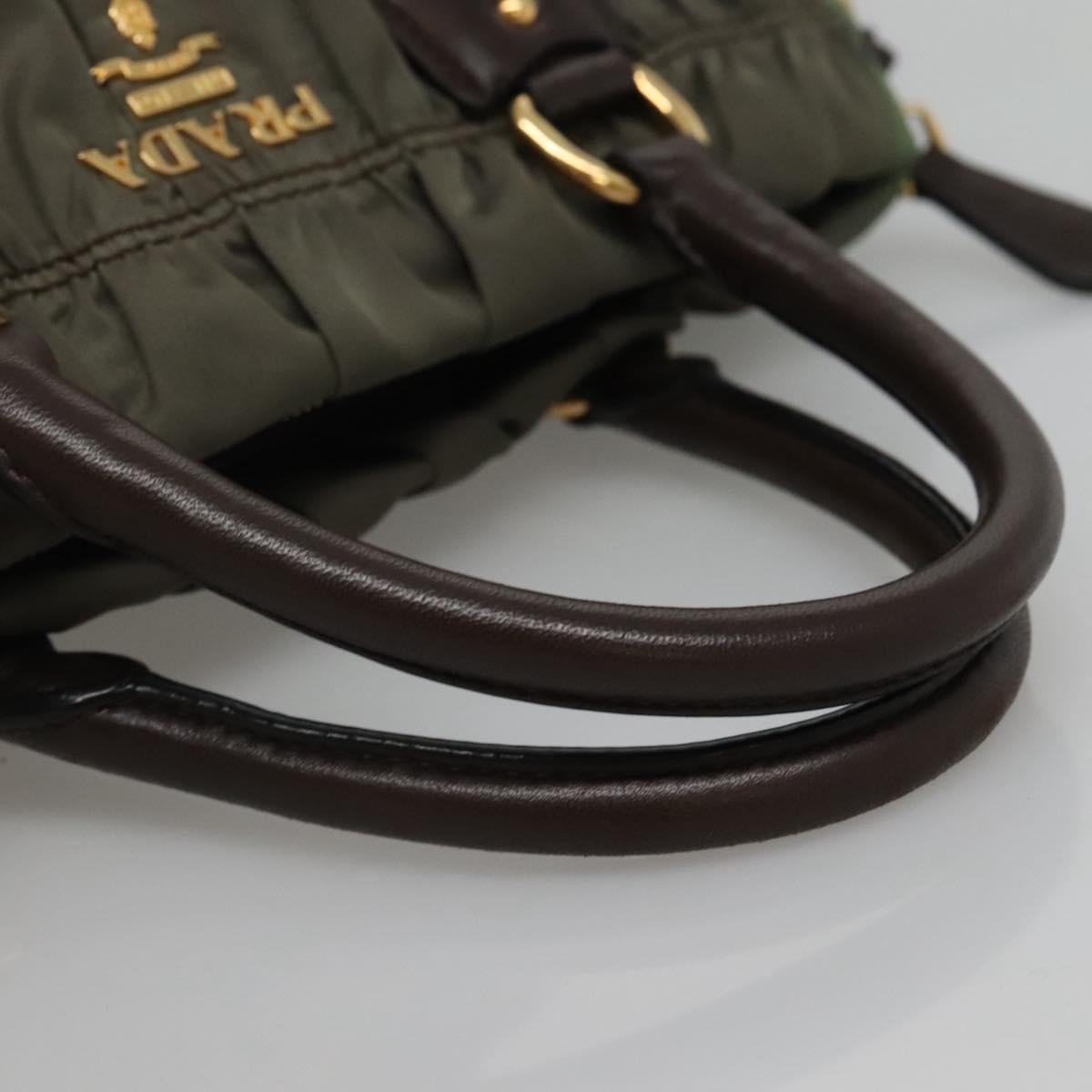 PRADA Hand Bag Nylon 2way Khaki Gold Auth BD1244