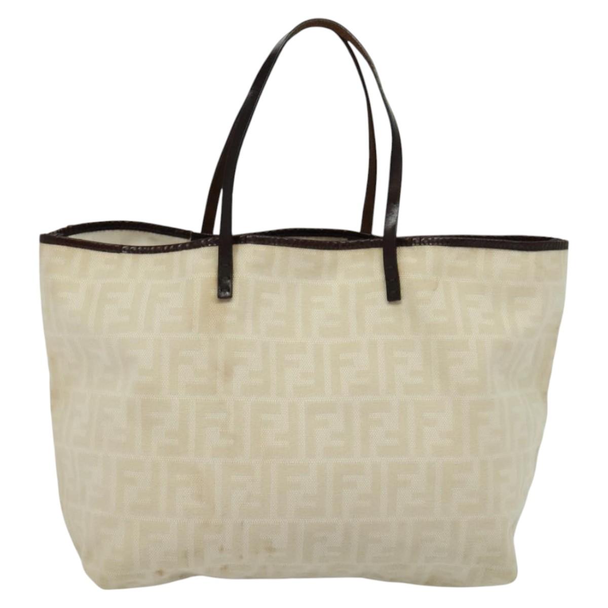FENDI Zucca Canvas Tote Bag White Silver Auth BD1245