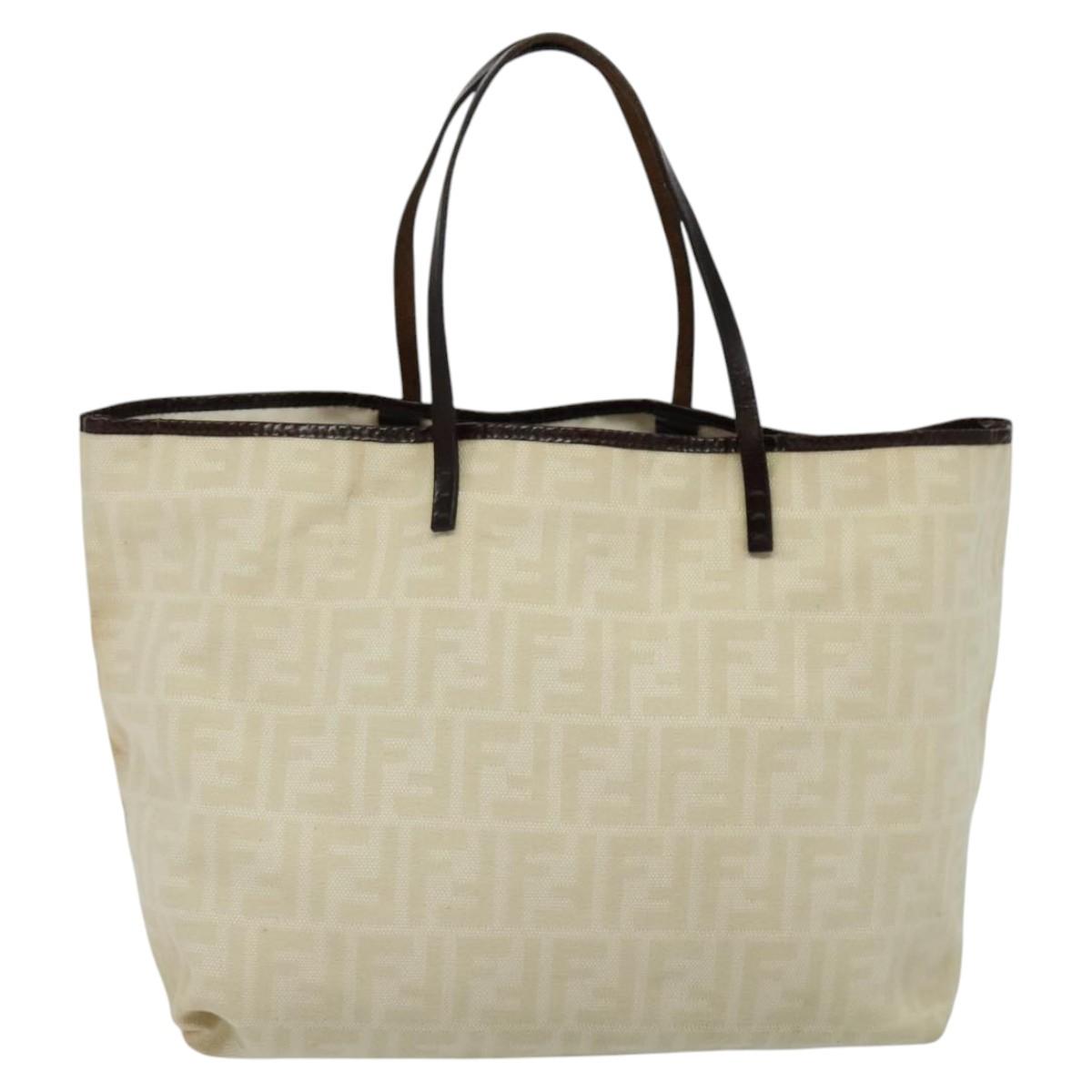 FENDI Zucca Canvas Tote Bag White Silver Auth BD1245