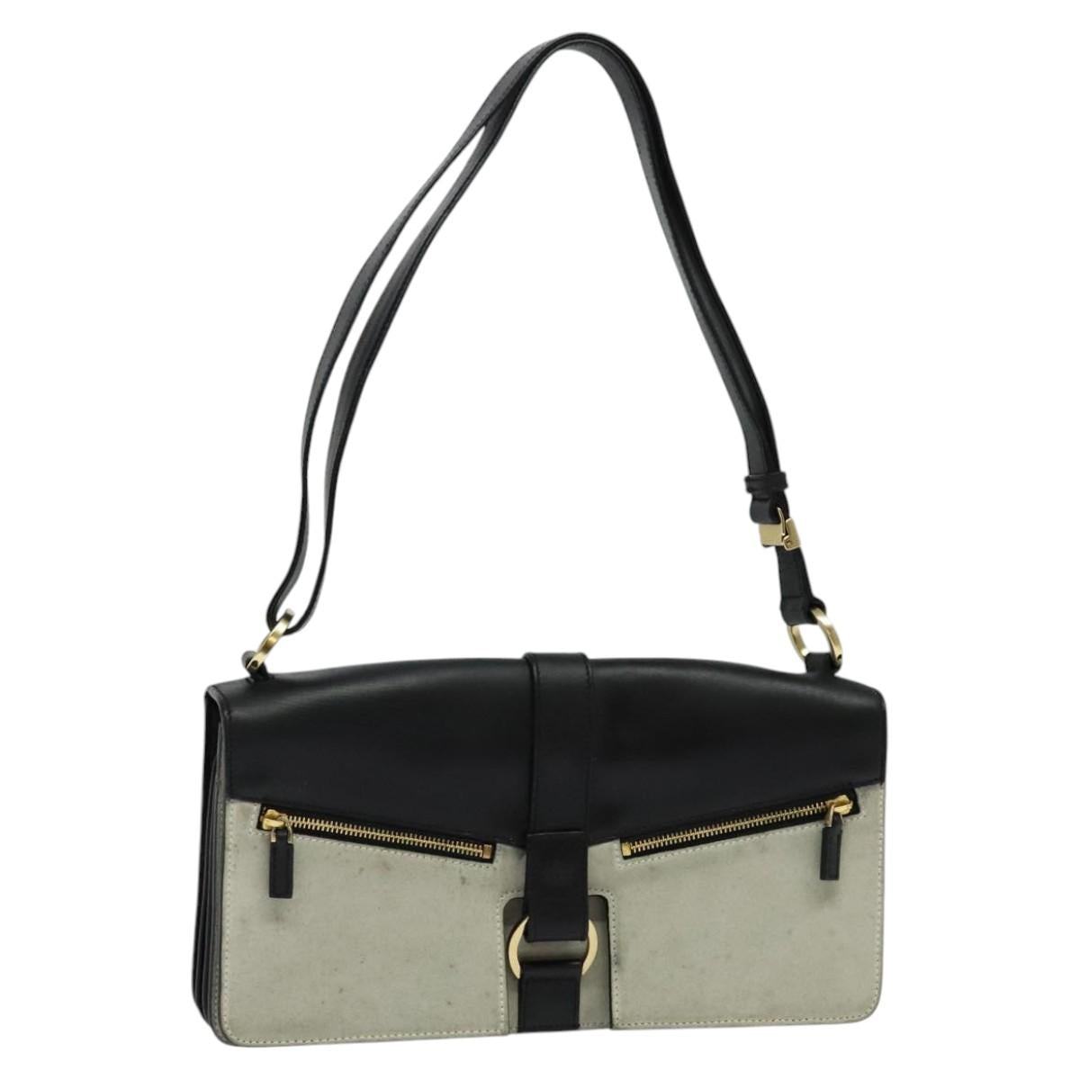 GUCCI Shoulder Bag Suede Leather Black Gold Auth BD1262