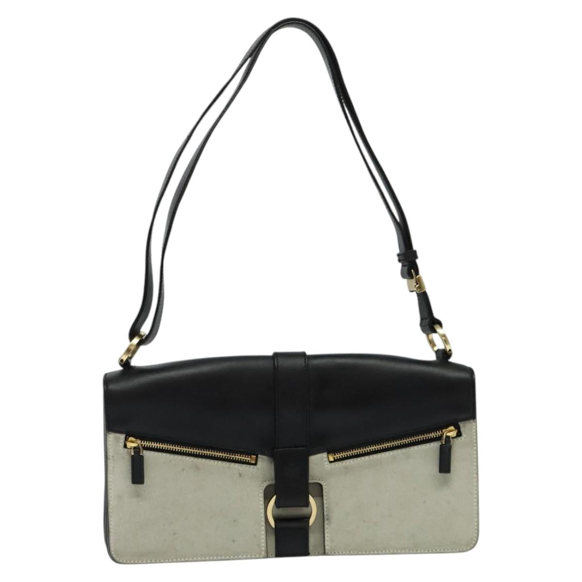 GUCCI Shoulder Bag Suede Leather Black Gold Auth BD1262