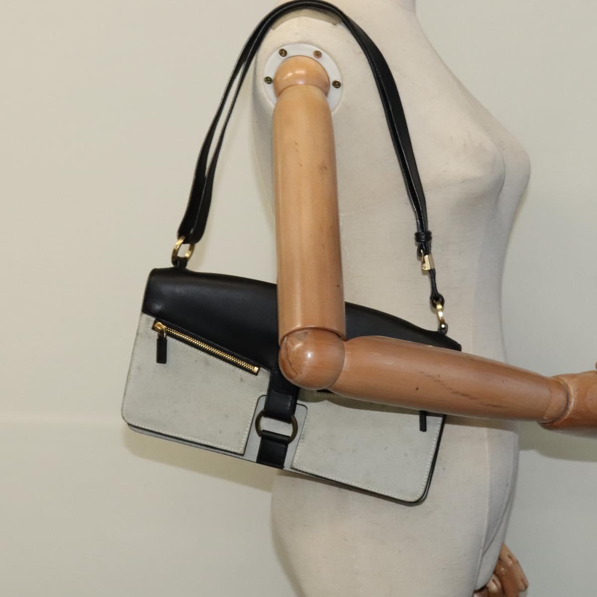 GUCCI Shoulder Bag Suede Leather Black Gold Auth BD1262