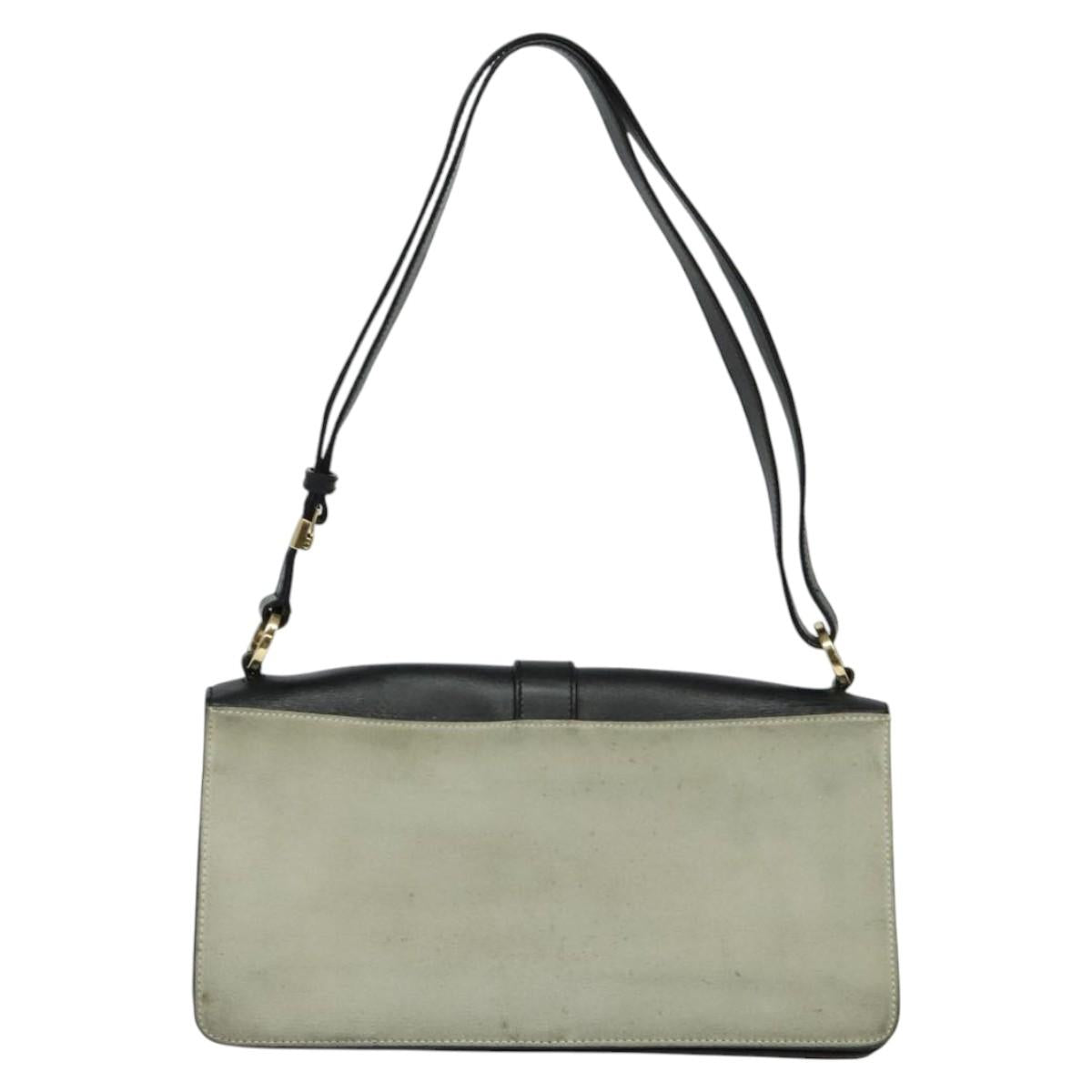 GUCCI Shoulder Bag Suede Leather Black Gold Auth BD1262
