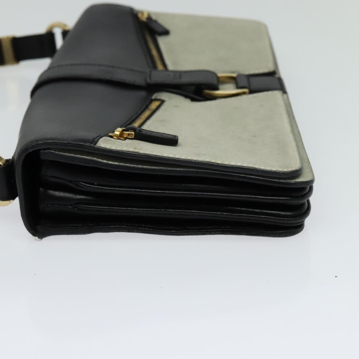 GUCCI Shoulder Bag Suede Leather Black Gold Auth BD1262