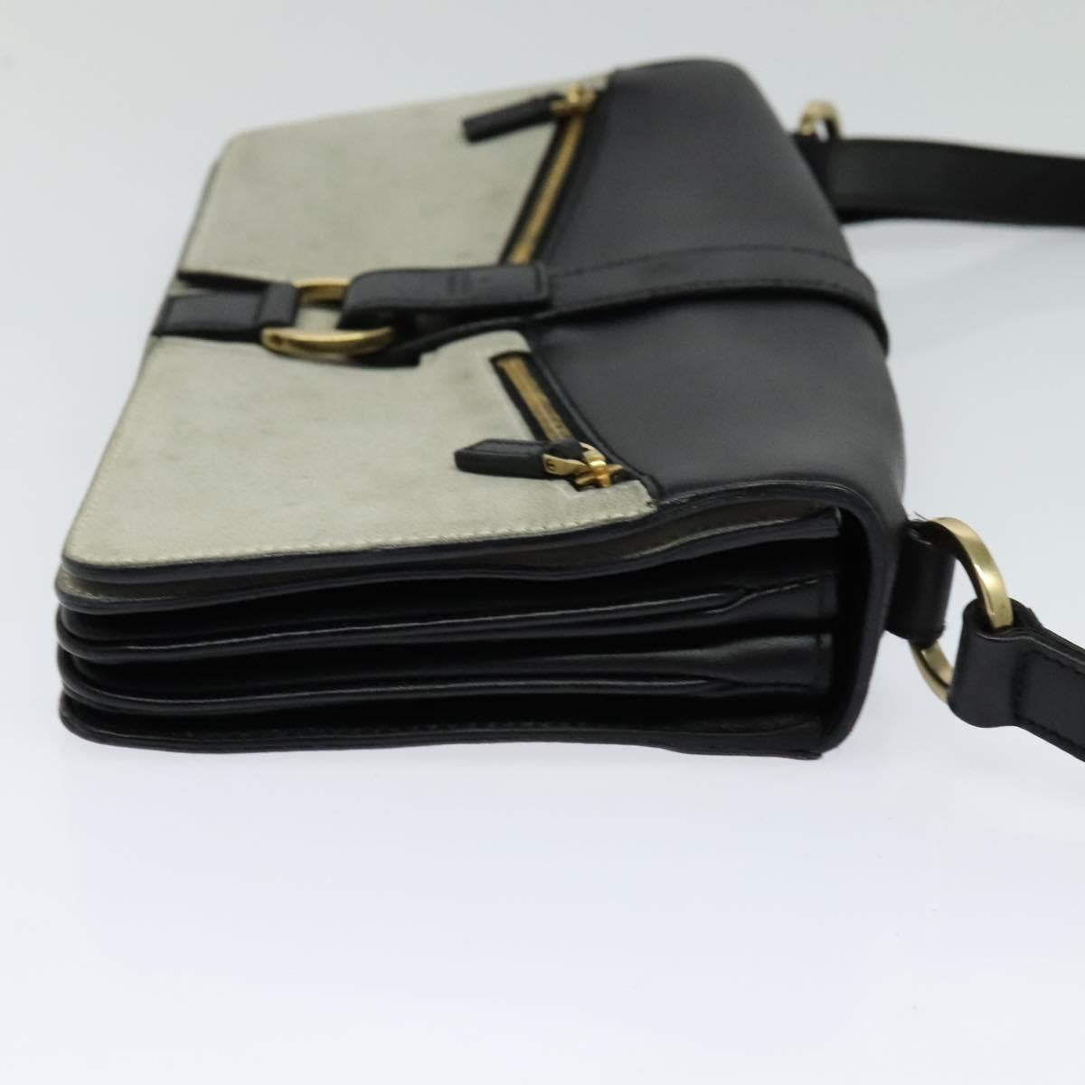 GUCCI Shoulder Bag Suede Leather Black Gold Auth BD1262