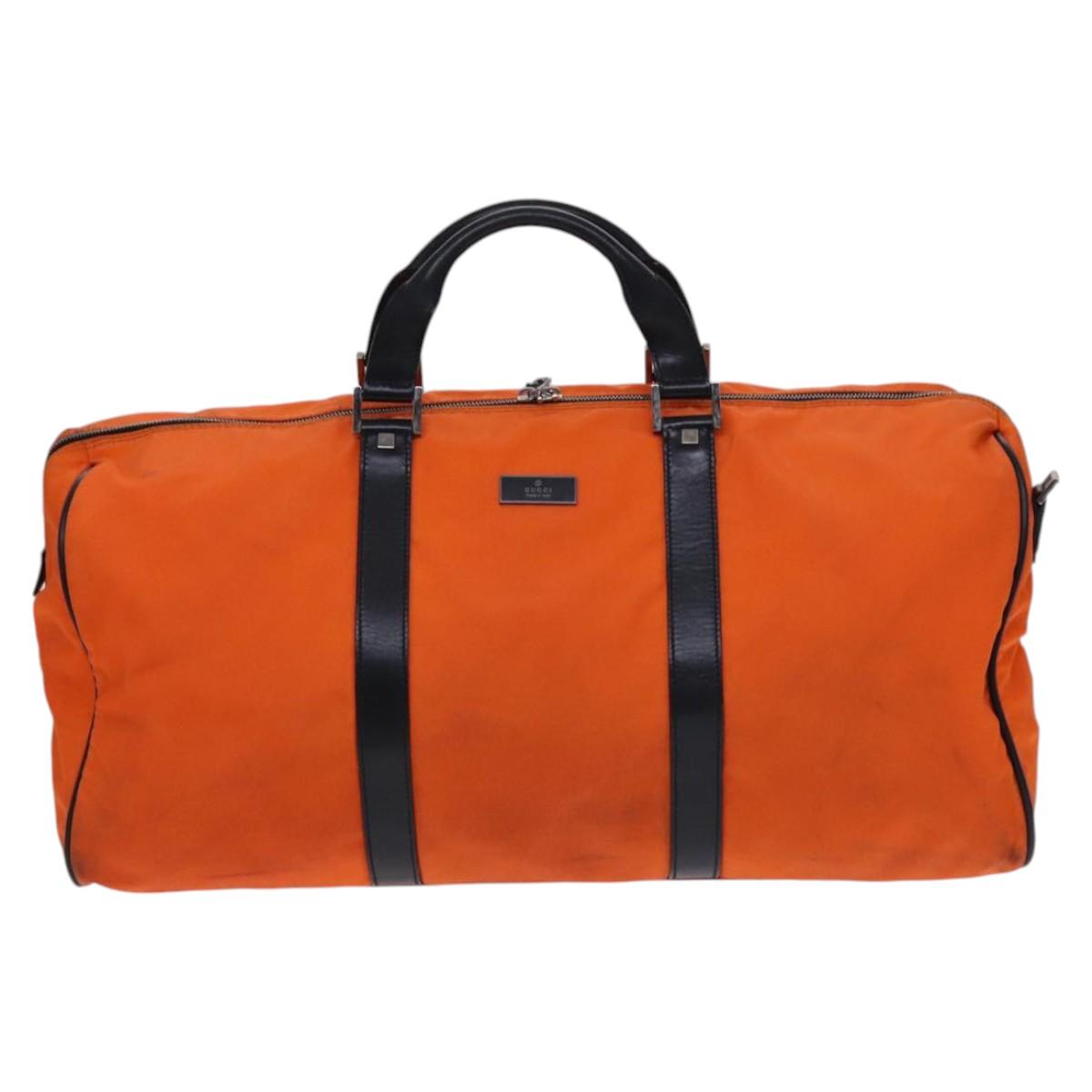 GUCCI Boston Bag Nylon Orange Black Auth BD1263