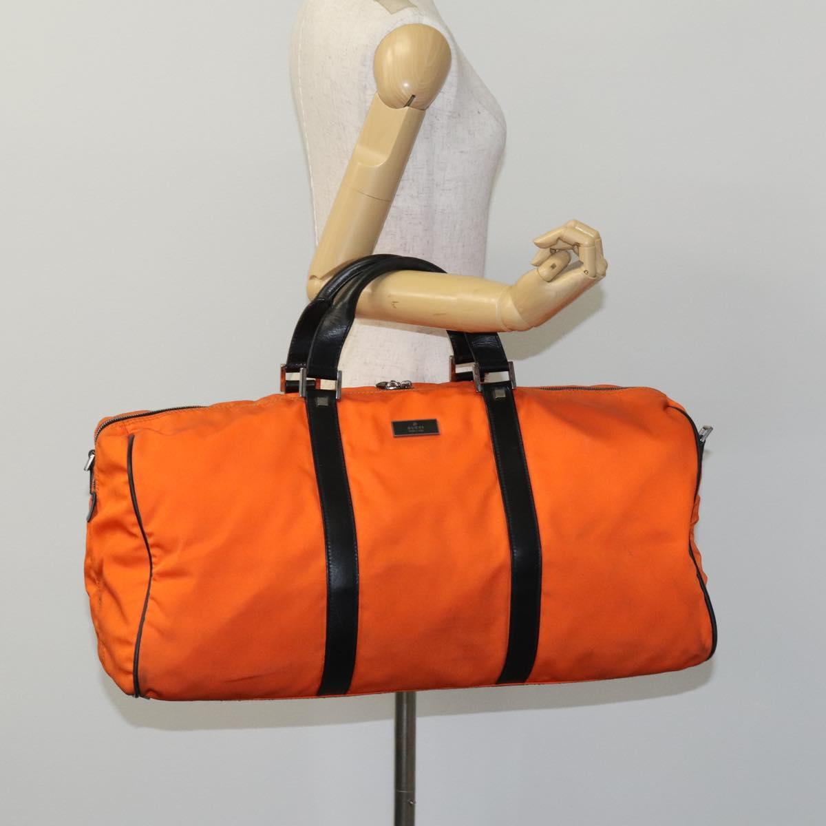 GUCCI Boston Bag Nylon Orange Black Auth BD1263