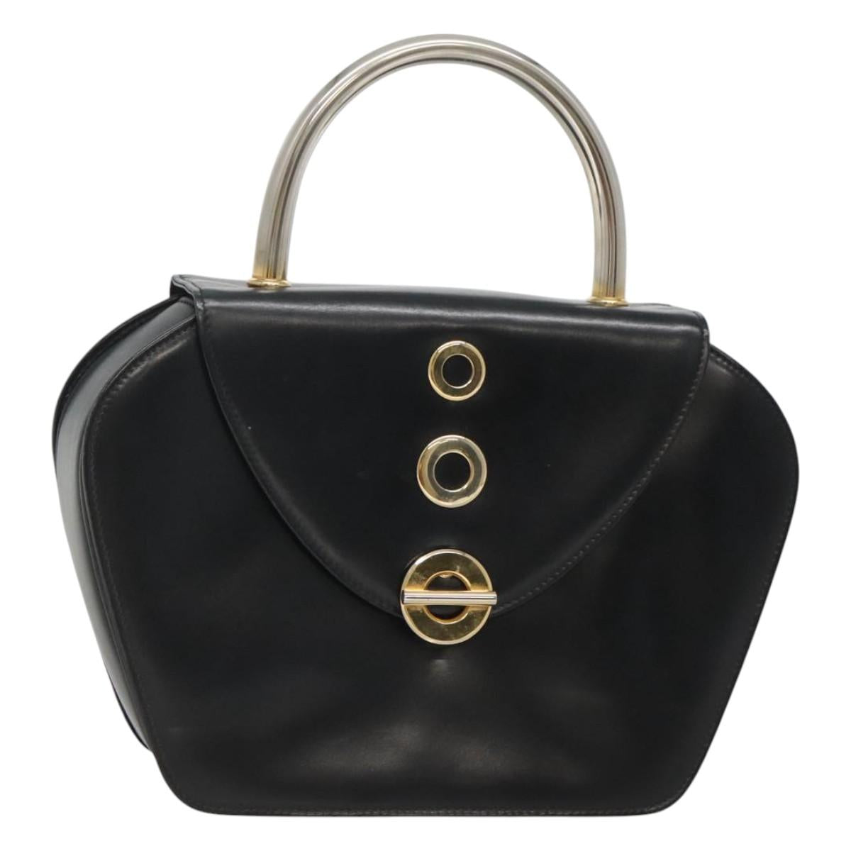 BALLY Hand Bag Leather Black Gold Auth BD1285