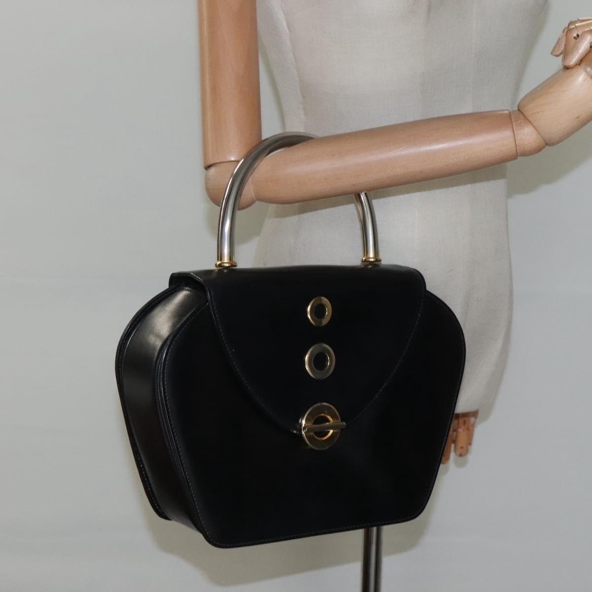 BALLY Hand Bag Leather Black Gold Auth BD1285