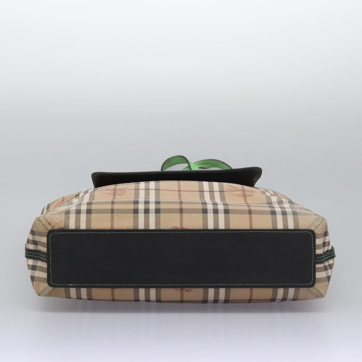 BURBERRY Nova Check Tote Bag PVC Leather Beige Green Silver Auth BD130