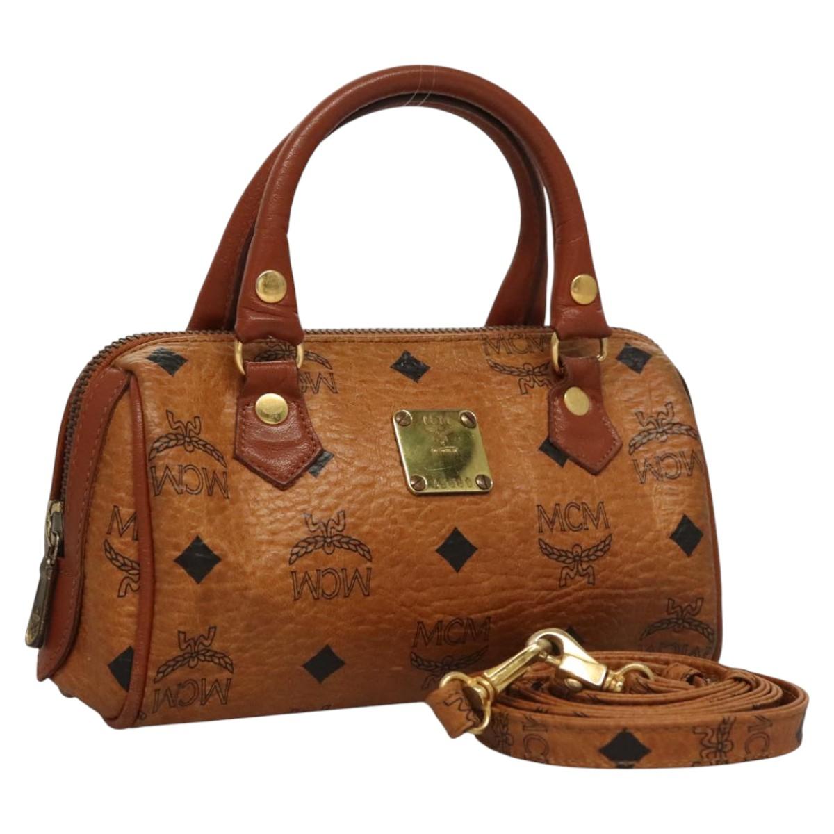 MCM Vicetos Logogram Mini Hand Bag PVC Leather 2way Brown Gold Auth BD1317