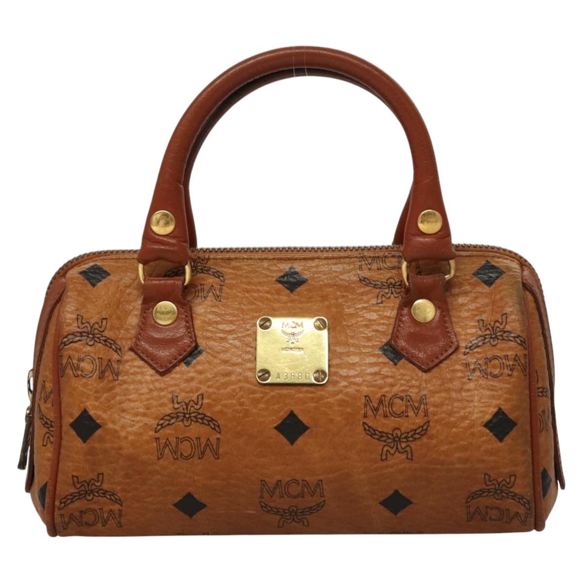 MCM Vicetos Logogram Mini Hand Bag PVC Leather 2way Brown Gold Auth BD1317